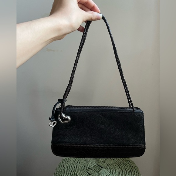 BRIGHTON Black Brown Croc Embossed Leather Small Clutch Wristlet Size Purse - Picture 2 of 13